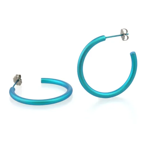 Medium Round Kingfisher Blue Hoop Earrings